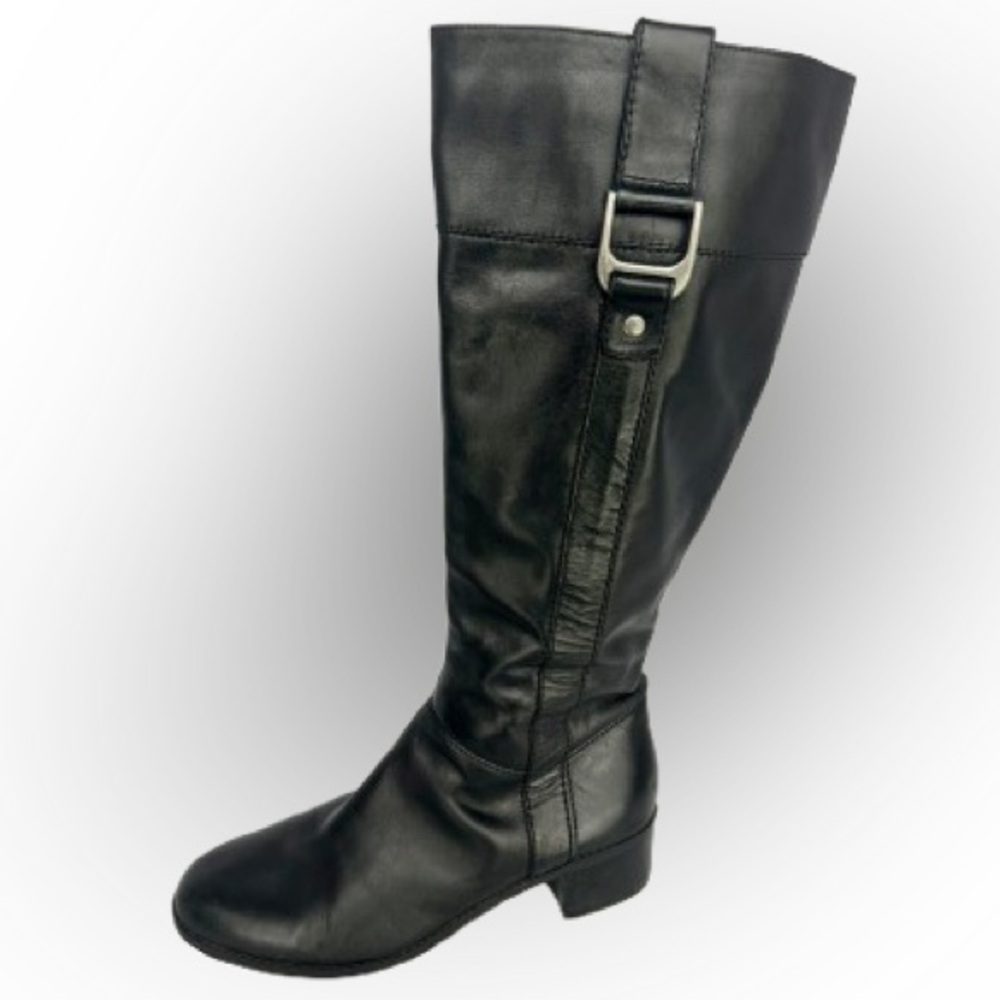 Bandolino BDCASTALINA Black Leather Block Heel Womens Equestrian Riding Boots 9M